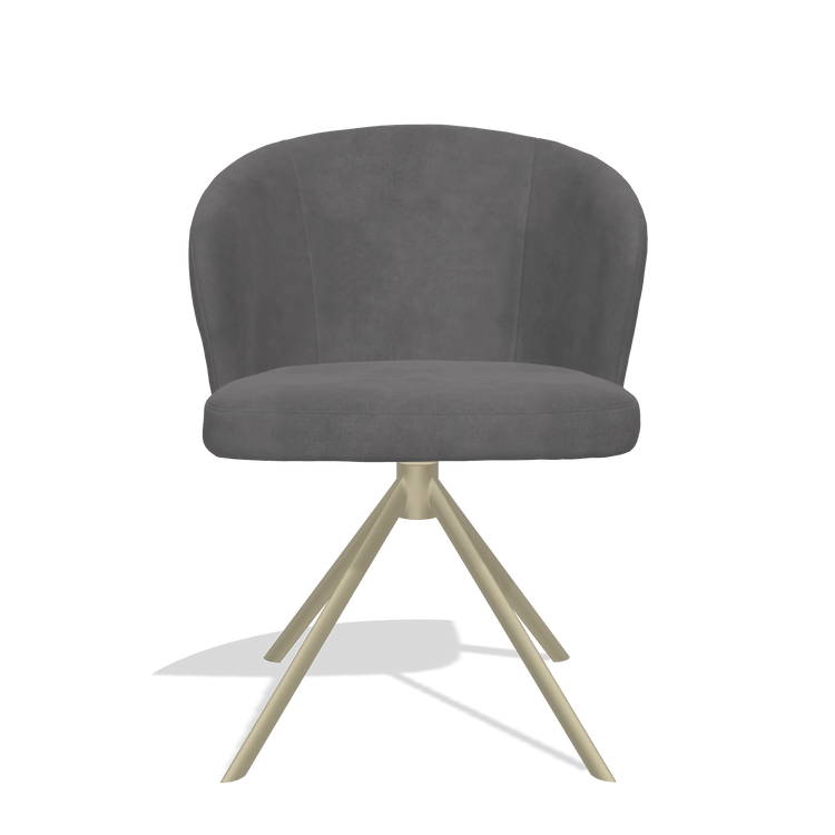 Dining Chair Lazio 6511 in Adore 180 fabric (dark grey), champagne swivel base, front view