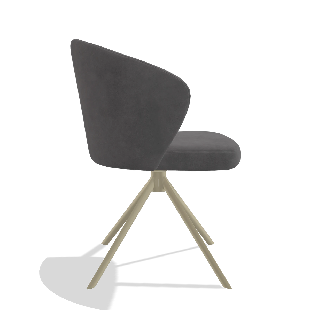 Dining Chair Lazio 6511 in Adore 180 fabric (dark grey), champagne swivel base, side view