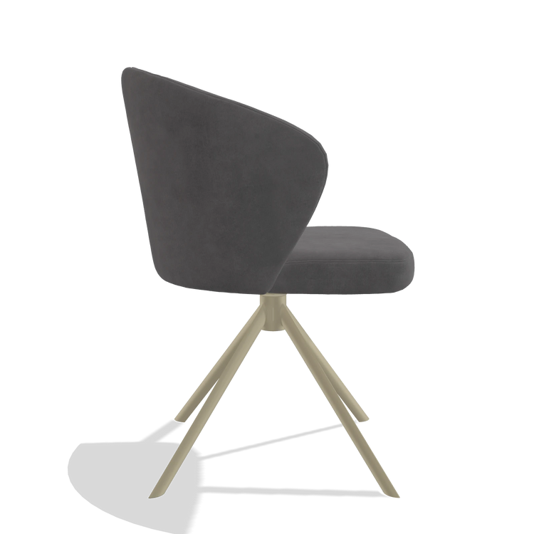 Dining Chair Lazio 6511 in Adore 180 fabric (dark grey), champagne swivel base, side view
