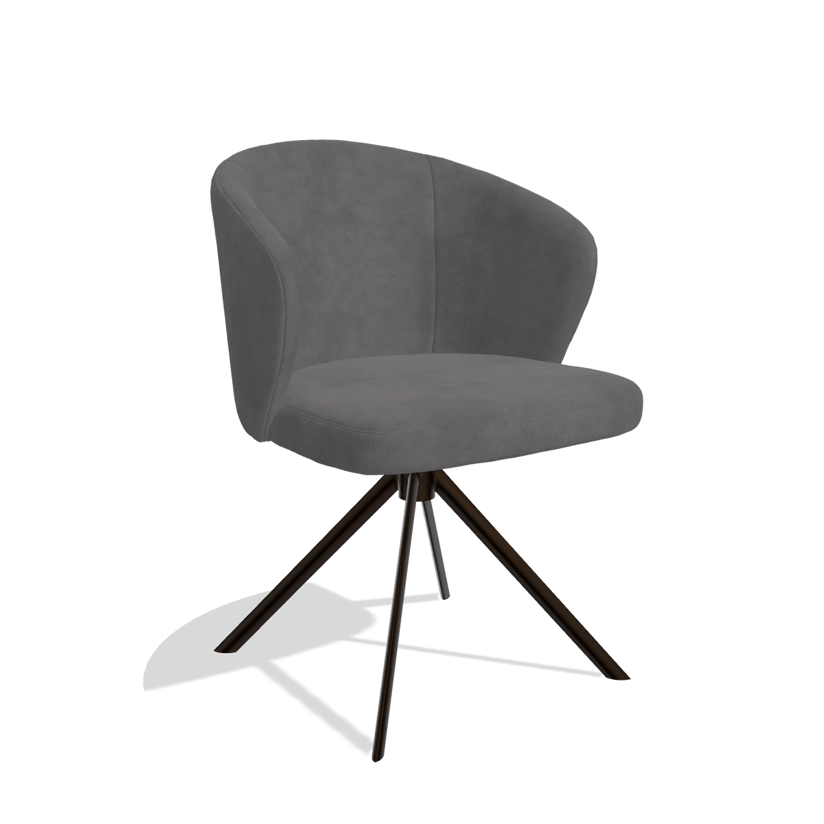Dining Chair Lazio 6511 in Adore 180 fabric (dark grey), espresso swivel base, angled view