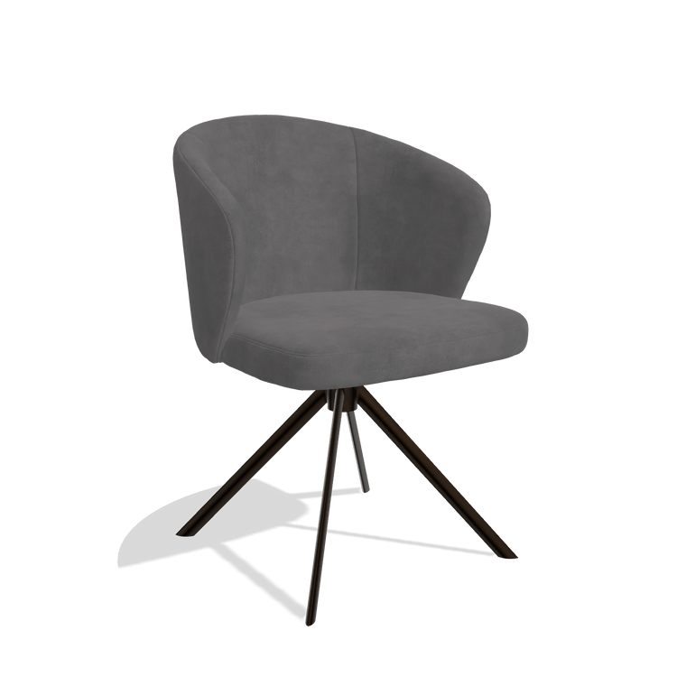 Dining Chair Lazio 6511 in Adore 180 fabric (dark grey), espresso swivel base, angled view