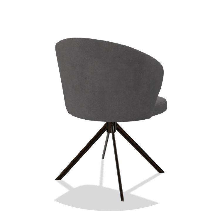 Dining Chair Lazio 6511 in Adore 180 fabric (dark grey), espresso swivel base, back angled view