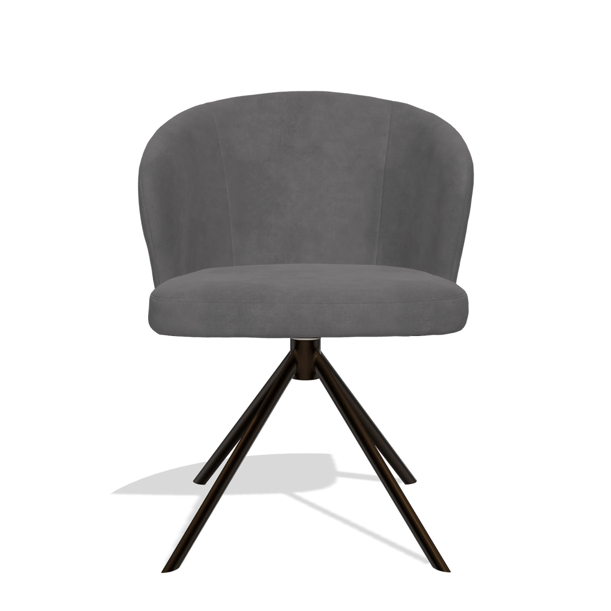 Dining Chair Lazio 6511 in Adore 180 fabric (dark grey), espresso swivel base, front view