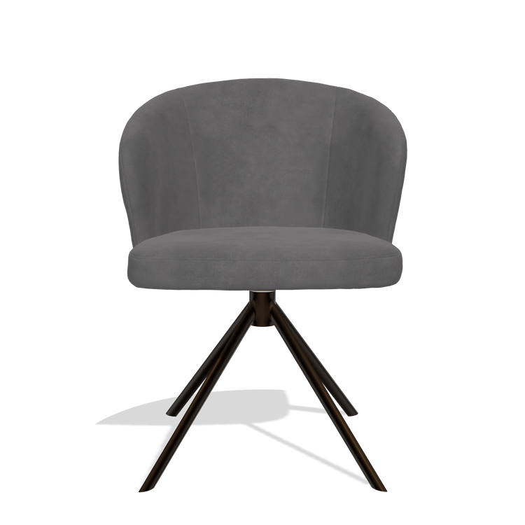 Dining Chair Lazio 6511 in Adore 180 fabric (dark grey), espresso swivel base, front view