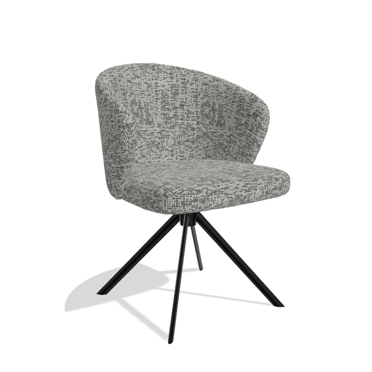 Dining Chair Lazio 6511 in Be Fine 45 fabric (taupe), black swivel base, angled view