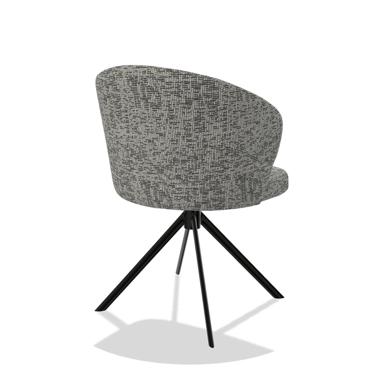 Dining Chair Lazio 6511 in Be Fine 45 fabric (taupe), black swivel base, back angled view
