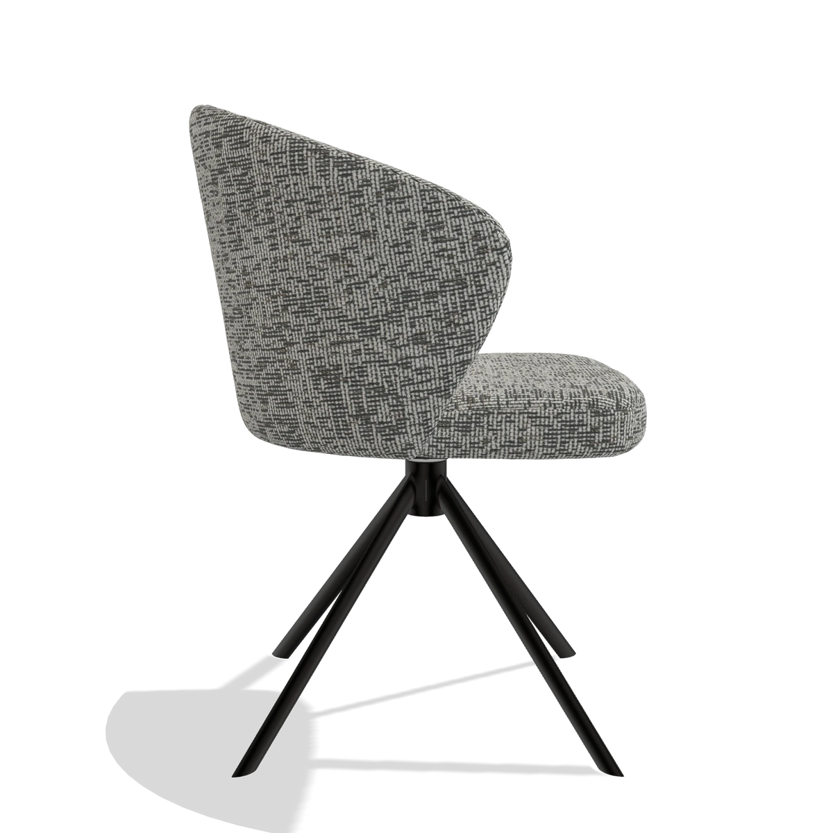 Dining Chair Lazio 6511 in Be Fine 45 fabric (taupe), black swivel base, side view