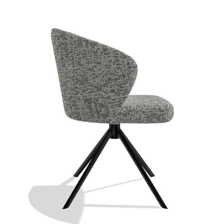 Dining Chair Lazio 6511 in Be Fine 45 fabric (taupe), black swivel base, side view
