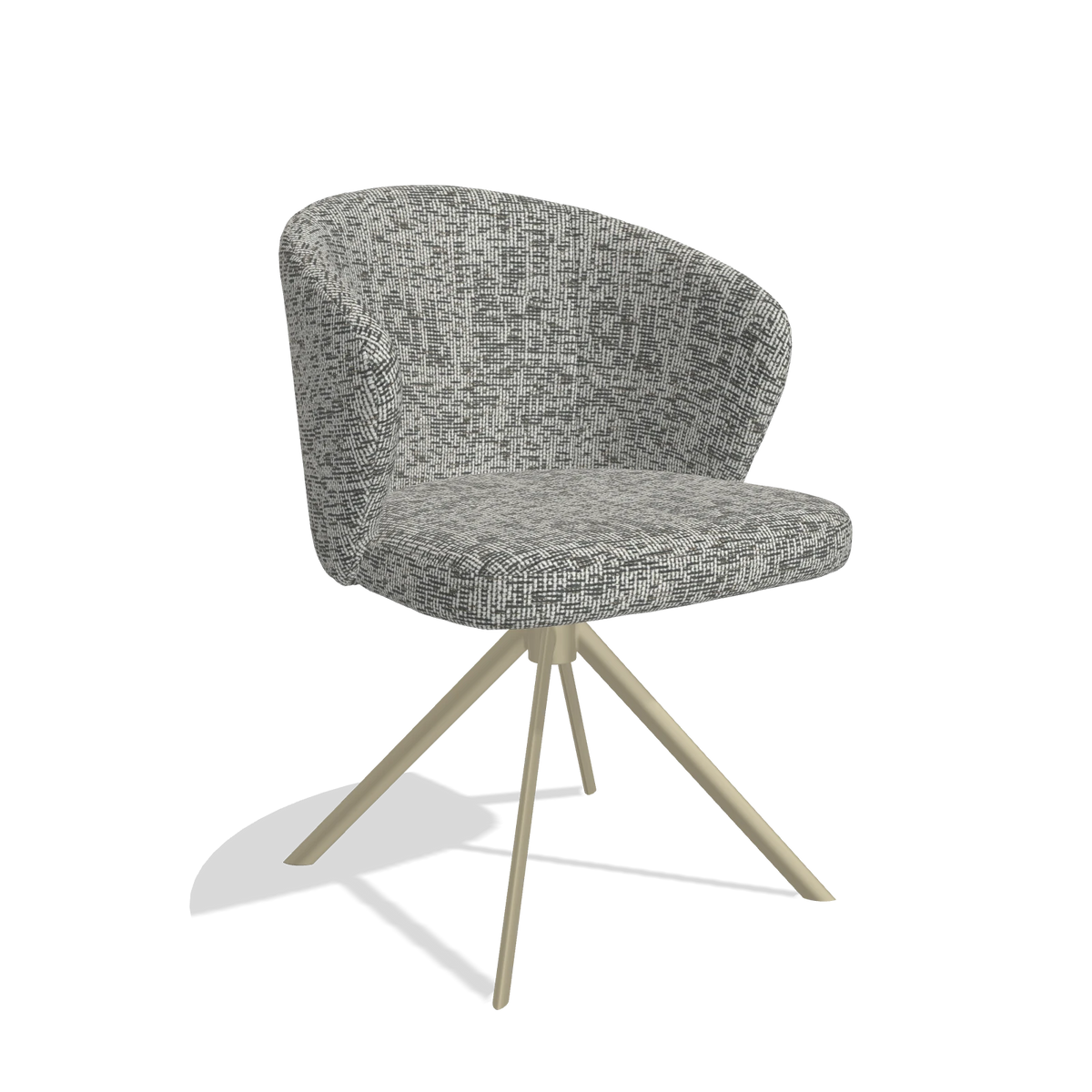 Dining Chair Lazio 6511 in Be Fine 45 fabric (taupe), champagne swivel base, angled view