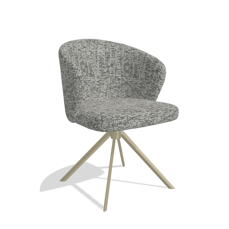 Dining Chair Lazio 6511 in Be Fine 45 fabric (taupe), champagne swivel base, angled view