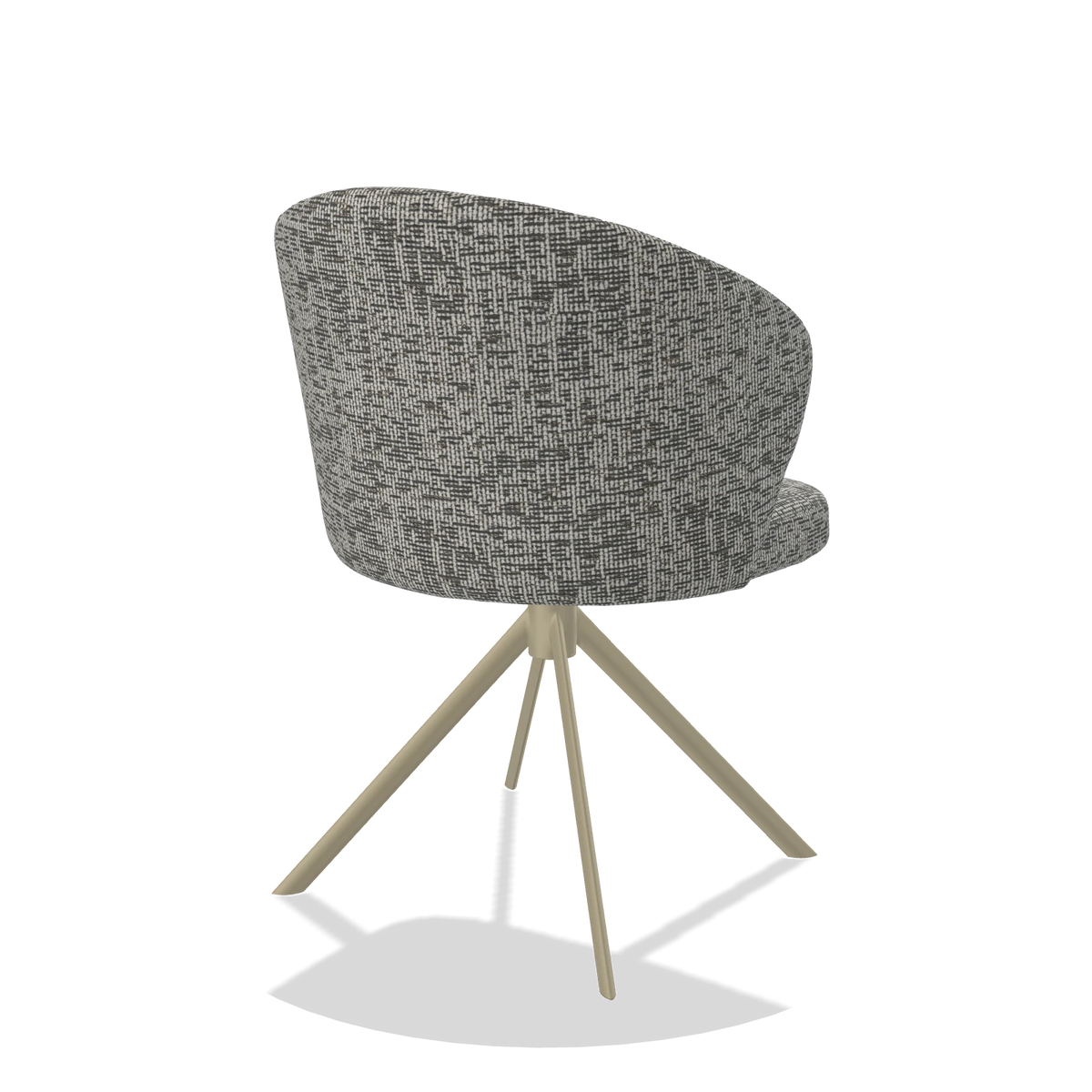 Dining Chair Lazio 6511 in Be Fine 45 fabric (taupe), champagne swivel base, back angled view