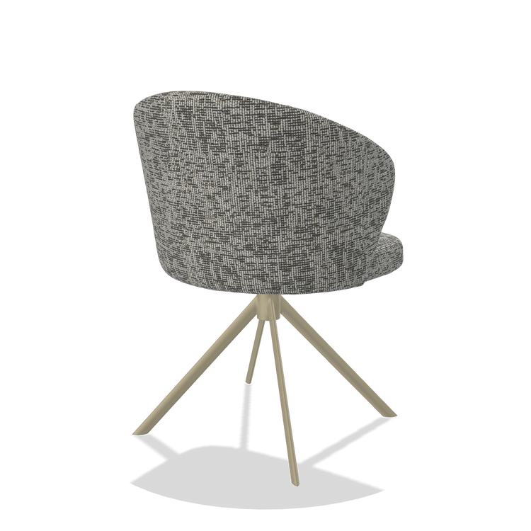 Dining Chair Lazio 6511 in Be Fine 45 fabric (taupe), champagne swivel base, back angled view