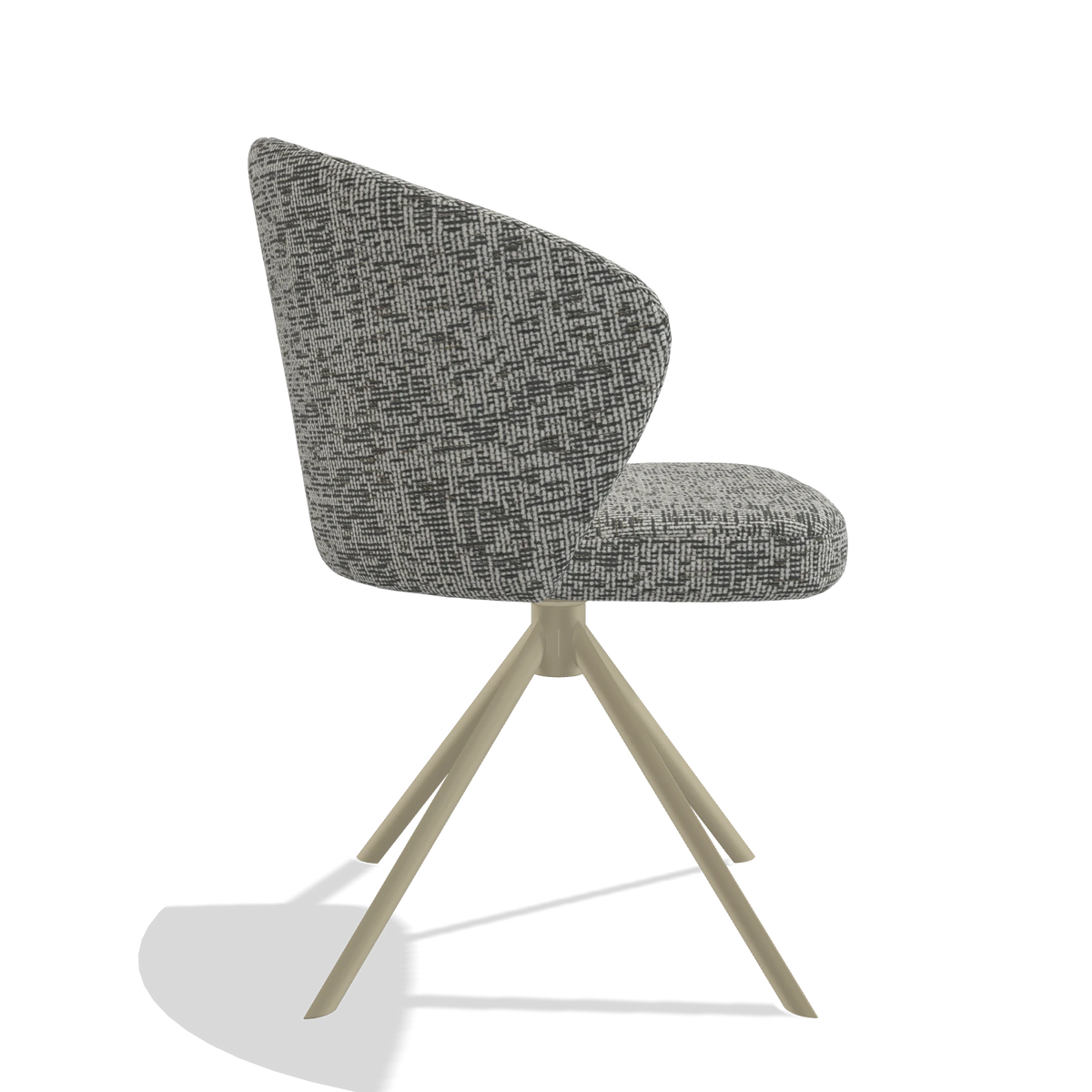 Dining Chair Lazio 6511 in Be Fine 45 fabric (taupe), champagne swivel base, side view