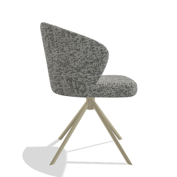 Dining Chair Lazio 6511 in Be Fine 45 fabric (taupe), champagne swivel base, side view