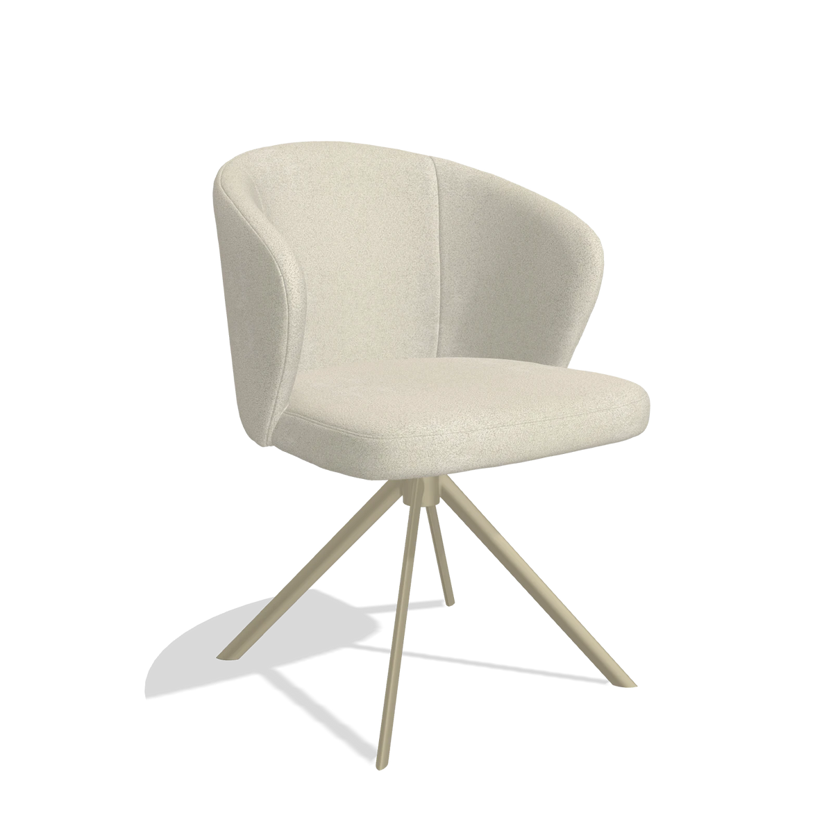 Dining Chair Lazio 6511 in Boogie 84 fabric (light grey), champagne swivel base, angled view