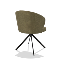 Dining Chair Lazio 6511 in Bull 59 fabric (olive), black swivel base, back angled view