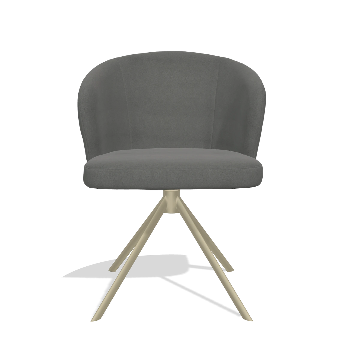 Dining Chair Lazio 6511 in Leather B400 (dark grey), champagne swivel base, front view