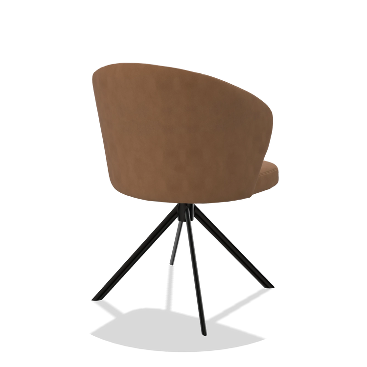 Dining Chair Lazio 6511 in Leather B501 (caramel), black swivel base, back angled view