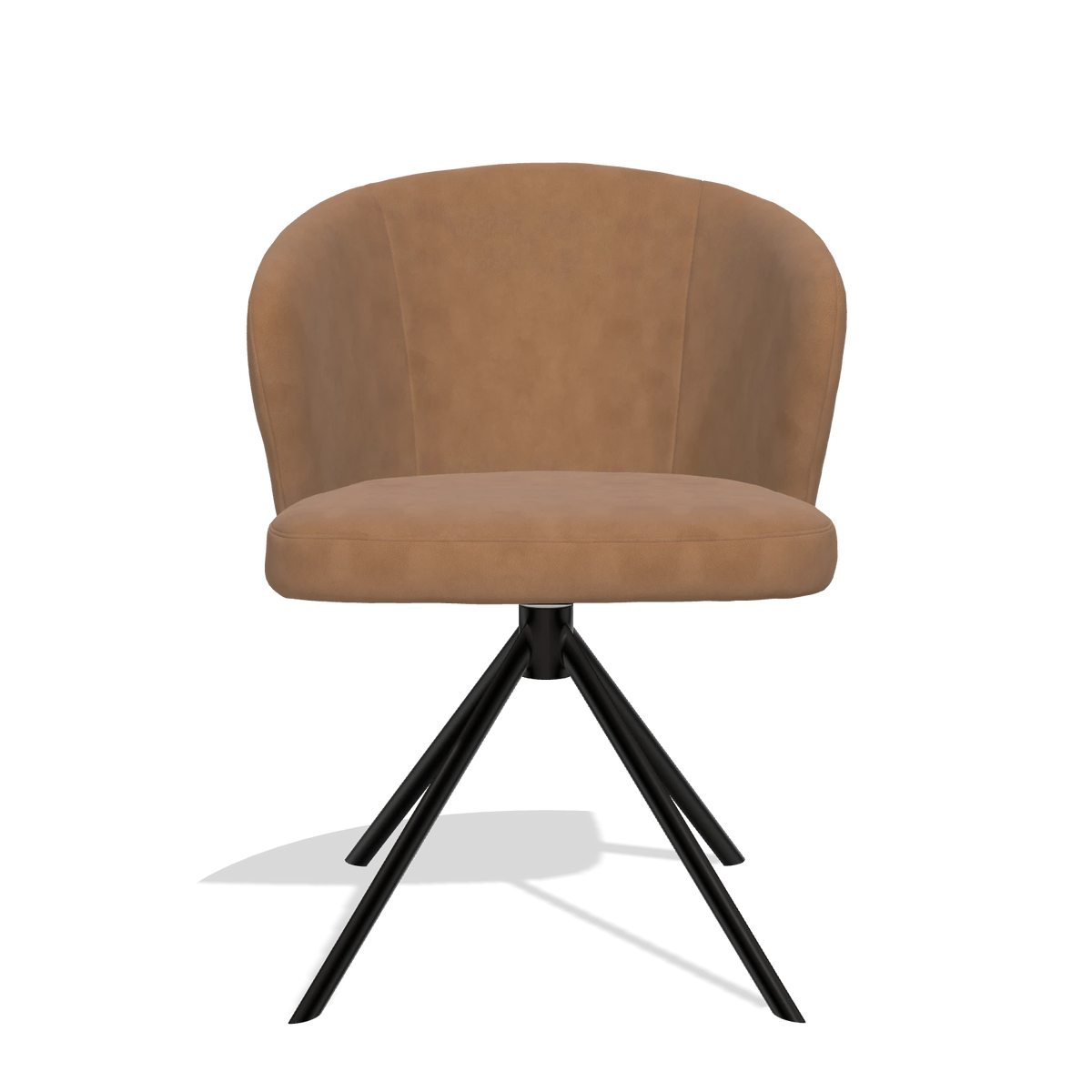 Dining Chair Lazio 6511 in Leather B501 (caramel), black swivel base, front view