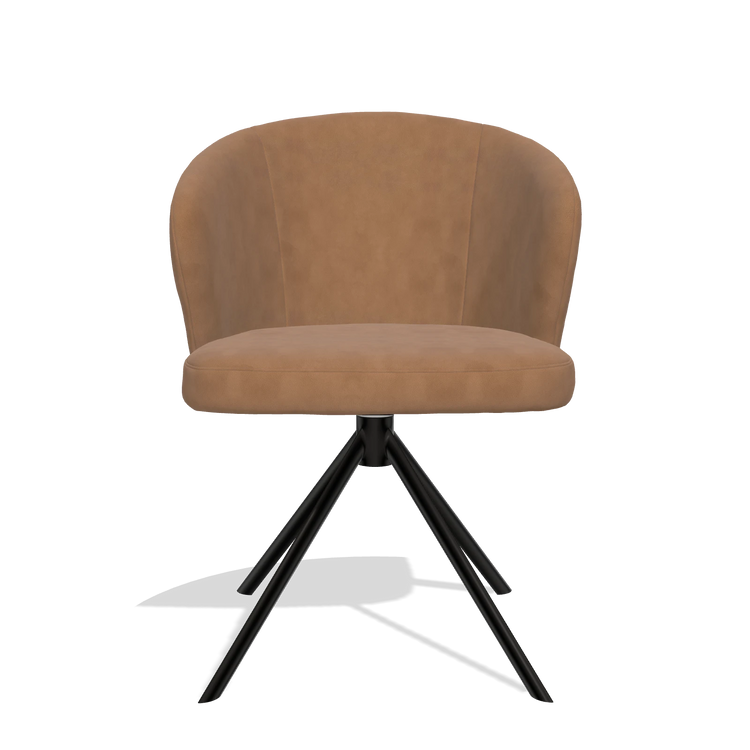 Dining Chair Lazio 6511 in Leather B501 (caramel), black swivel base, front view
