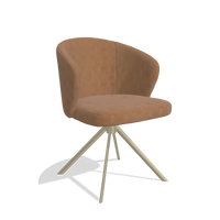 Dining Chair Lazio 6511 in Leather B501 (caramel), champagne swivel base, angled view