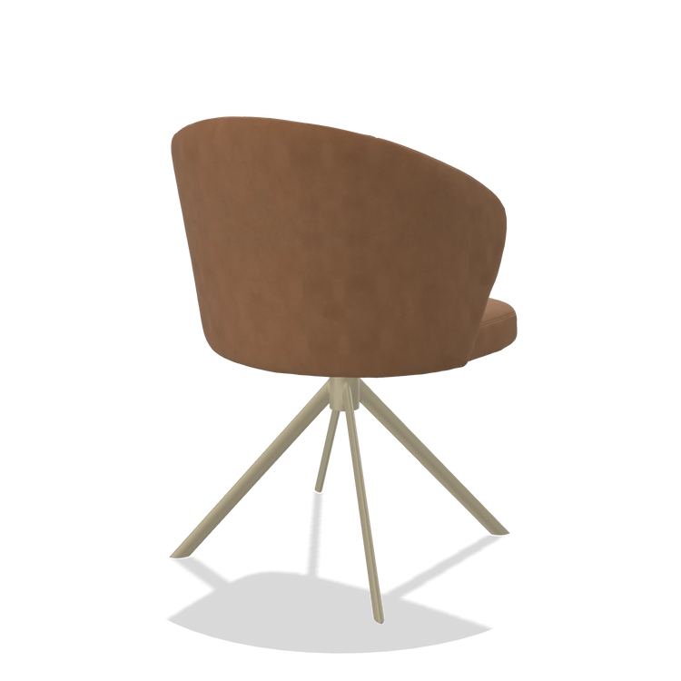 Dining Chair Lazio 6511 in Leather B501 (caramel), champagne swivel base, back angled view