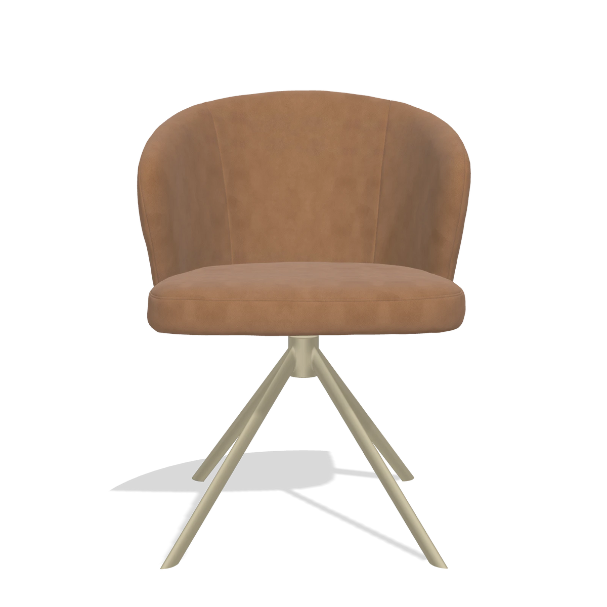 Dining Chair Lazio 6511 in Leather B501 (caramel), champagne swivel base, front view
