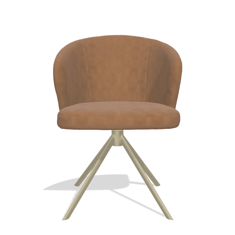 Dining Chair Lazio 6511 in Leather B501 (caramel), champagne swivel base, front view