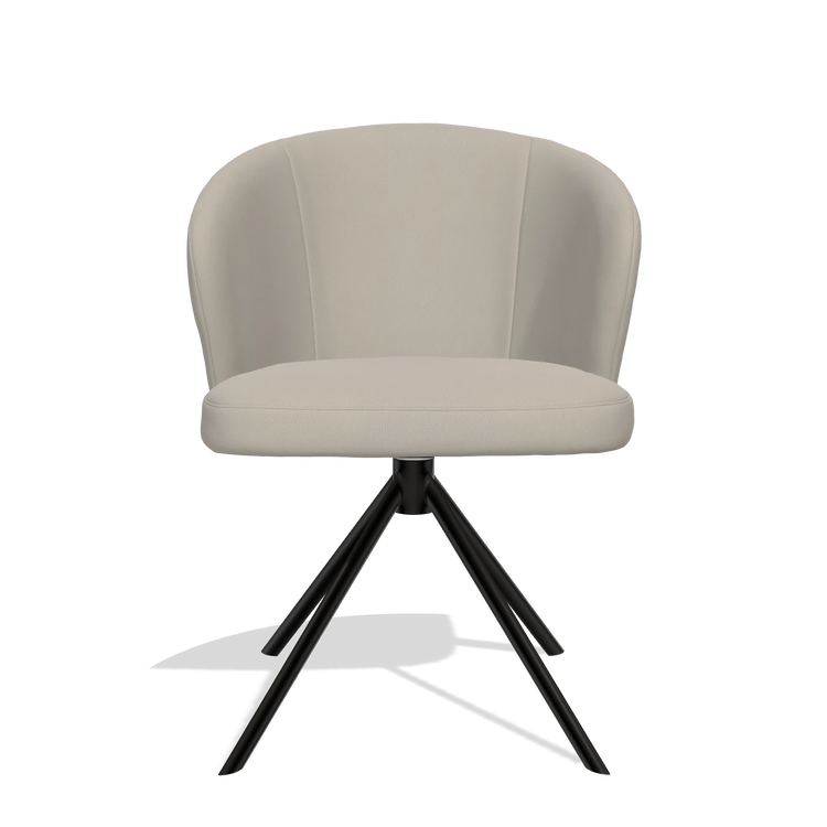 Dining Chair Lazio 6511 in Leather B514 (light grey), black swivel base, front view