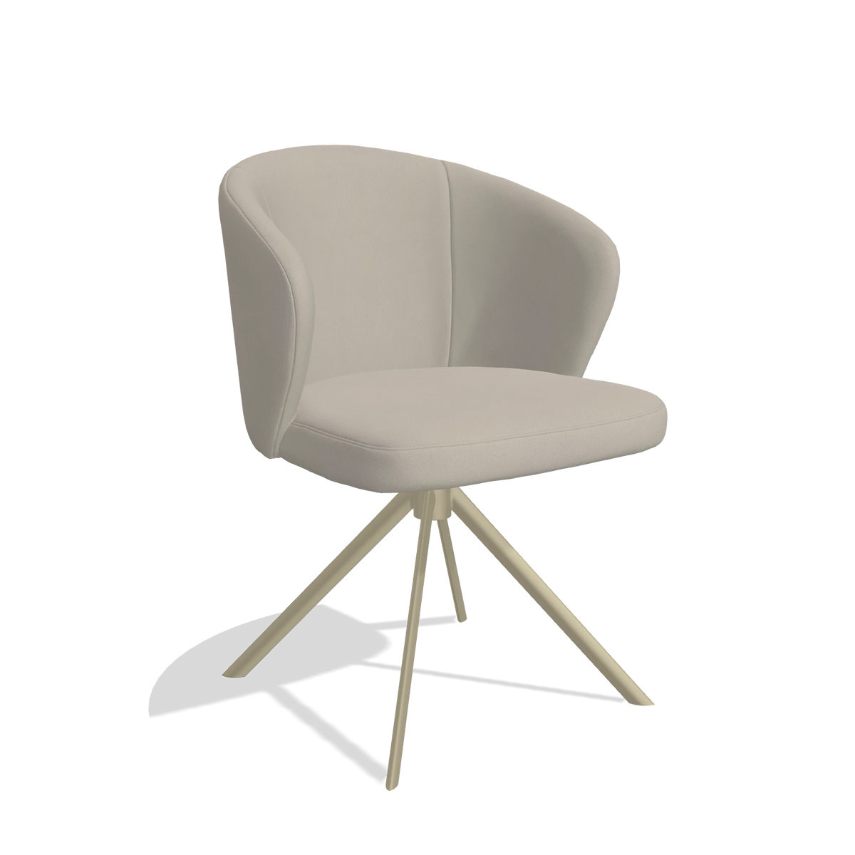 Dining Chair Lazio 6511 in Leather B514 (light grey), champagne swivel base, angled view