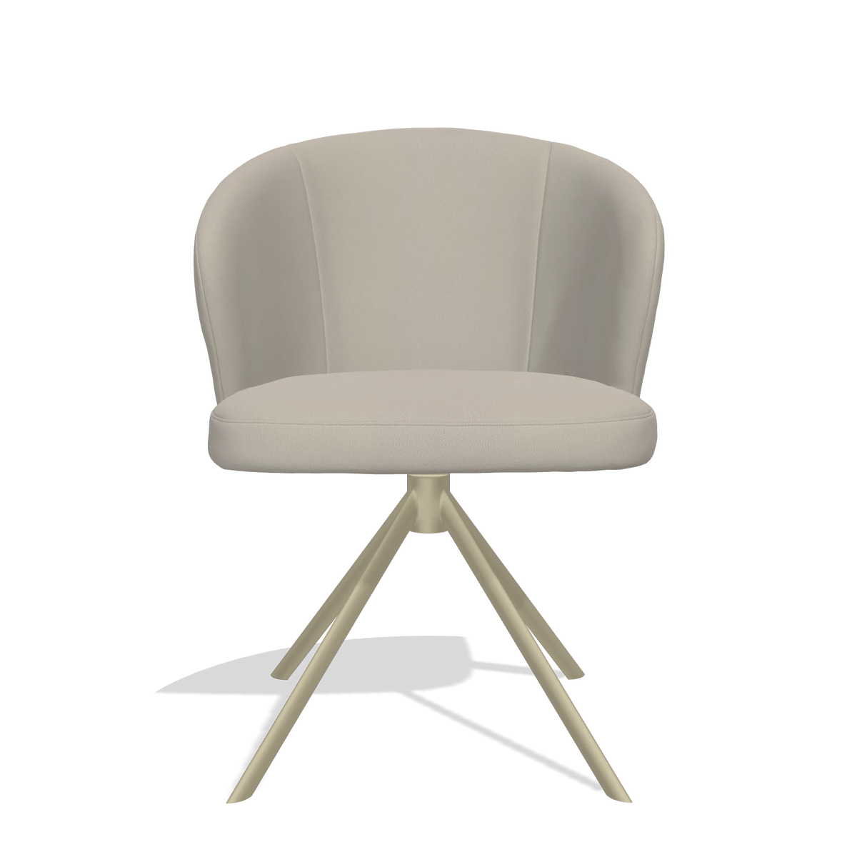 Dining Chair Lazio 6511 in Leather B514 (light grey), champagne swivel base, front view