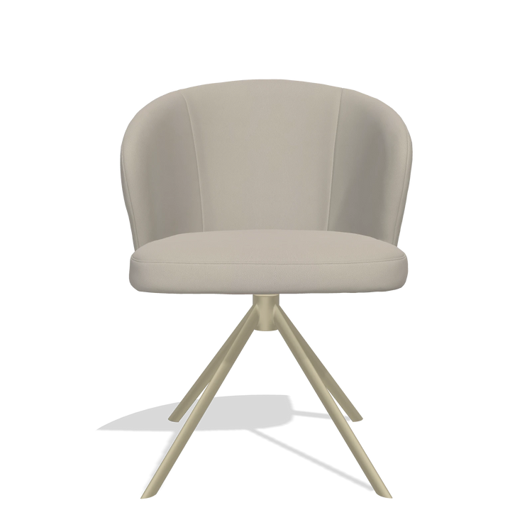 Dining Chair Lazio 6511 in Leather B514 (light grey), champagne swivel base, front view