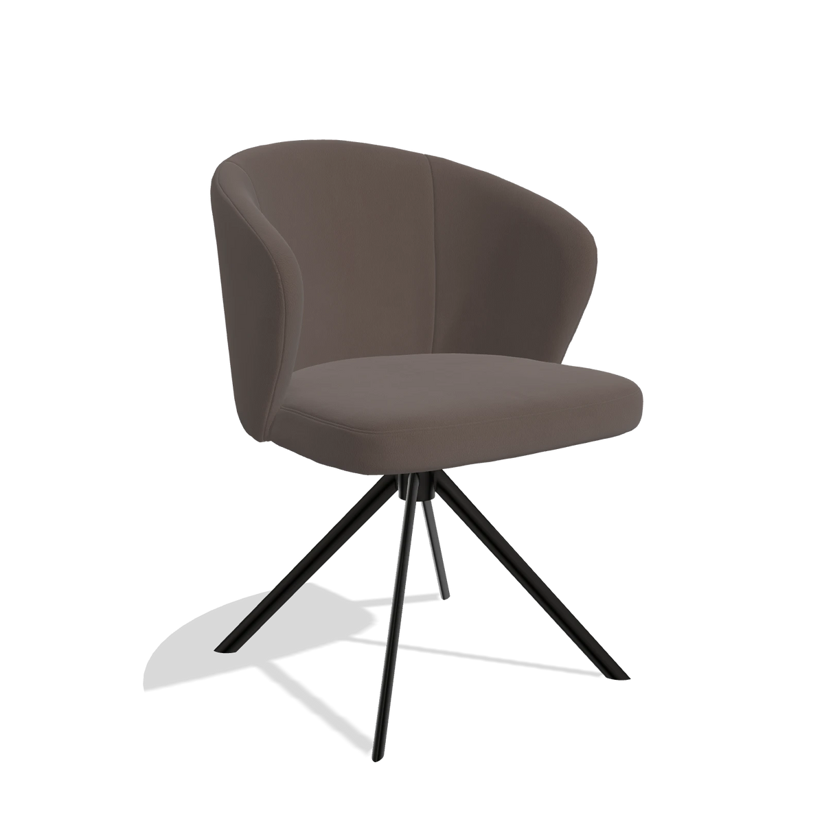 Dining Chair Lazio 6511 in Leather B535 (brown), black swivel base, angled view