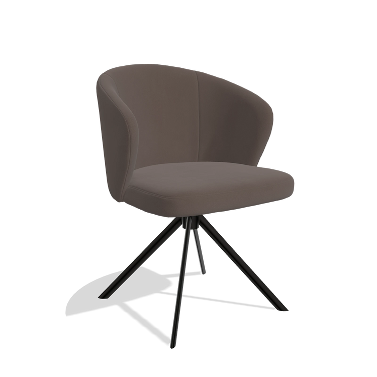 Dining Chair Lazio 6511 in Leather B535 (brown), black swivel base, angled view