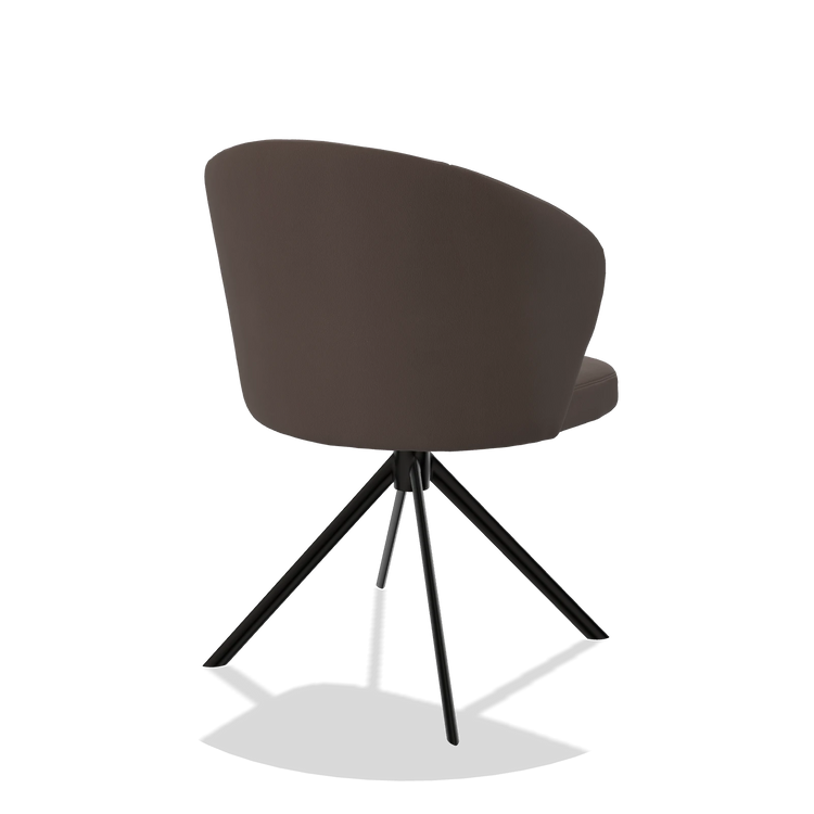 Dining Chair Lazio 6511 in Leather B535 (brown), black swivel base, back angled view