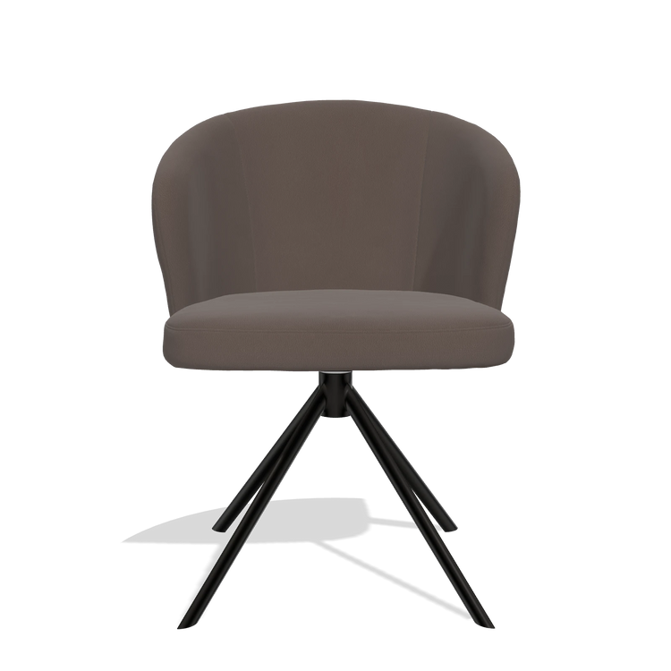 Dining Chair Lazio 6511 in Leather B535 (brown), black swivel base, front view