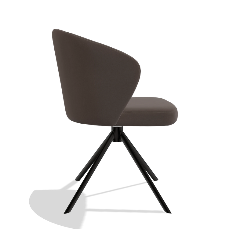 Dining Chair Lazio 6511 in Leather B535 (brown), black swivel base, side view