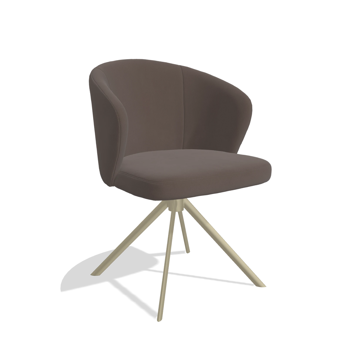 Dining Chair Lazio 6511 in Leather B535 (brown), champagne swivel base, angled view