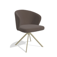 Dining Chair Lazio 6511 in Leather B535 (brown), champagne swivel base, angled view