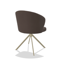 Dining Chair Lazio 6511 in Leather B535 (brown), champagne swivel base, back angled view