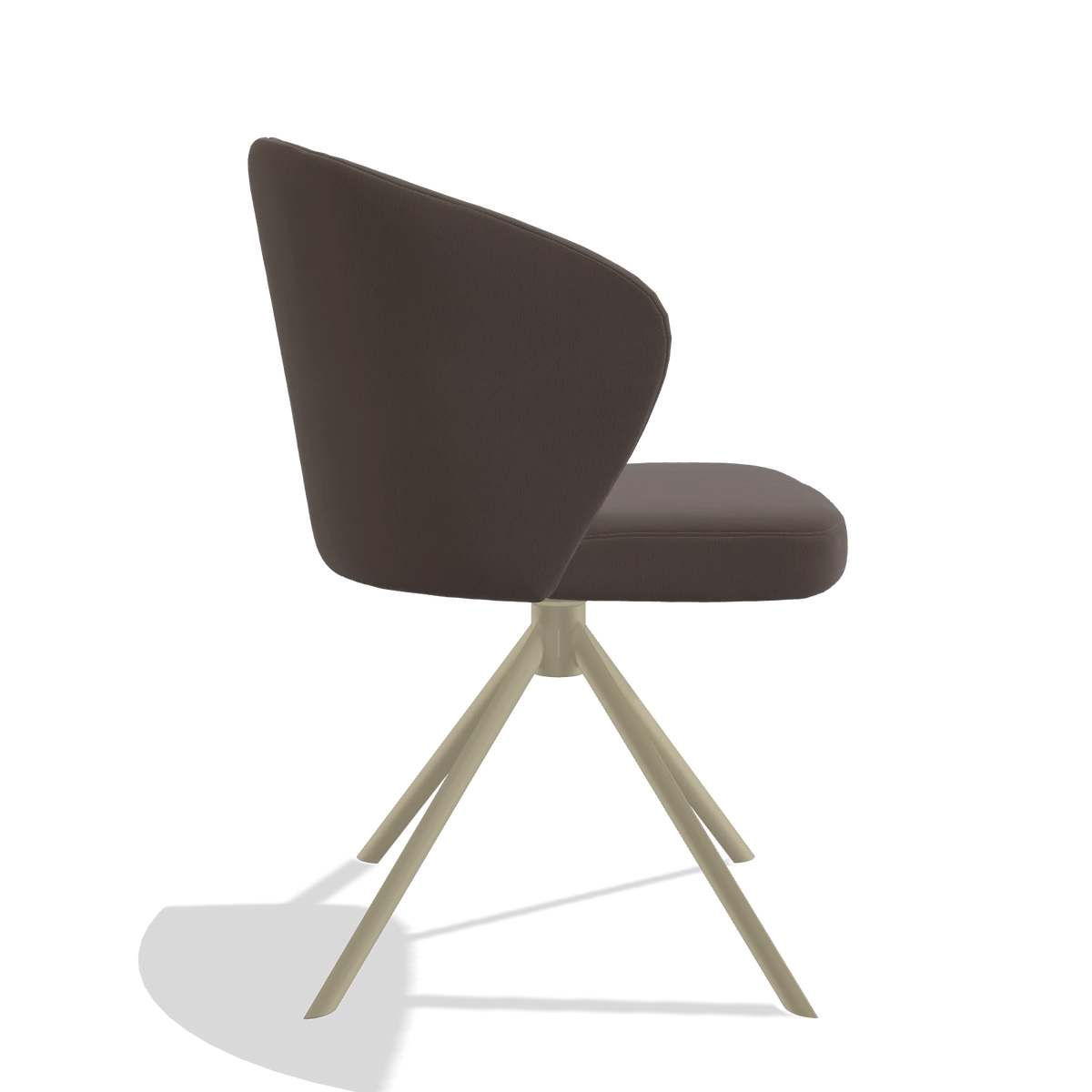 Dining Chair Lazio 6511 in Leather B535 (brown), champagne swivel base, side view