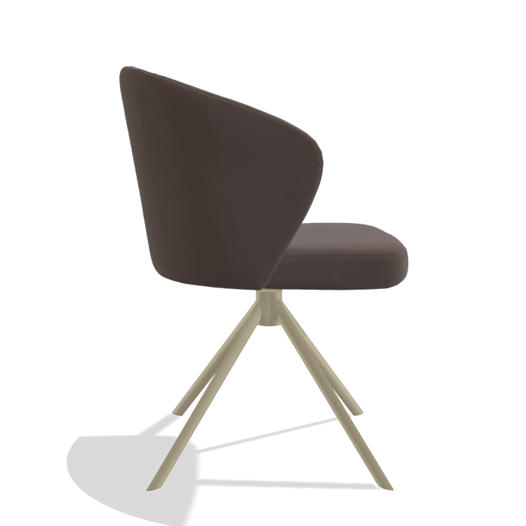 Dining Chair Lazio 6511 in Leather B535 (brown), champagne swivel base, side view