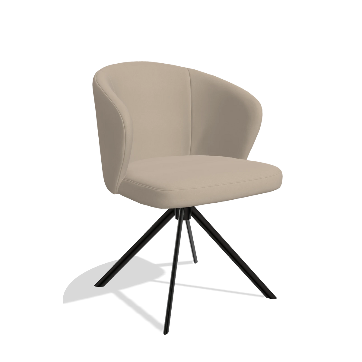 Dining Chair Lazio 6511 in Leather B911 (sand), black swivel base, angled view