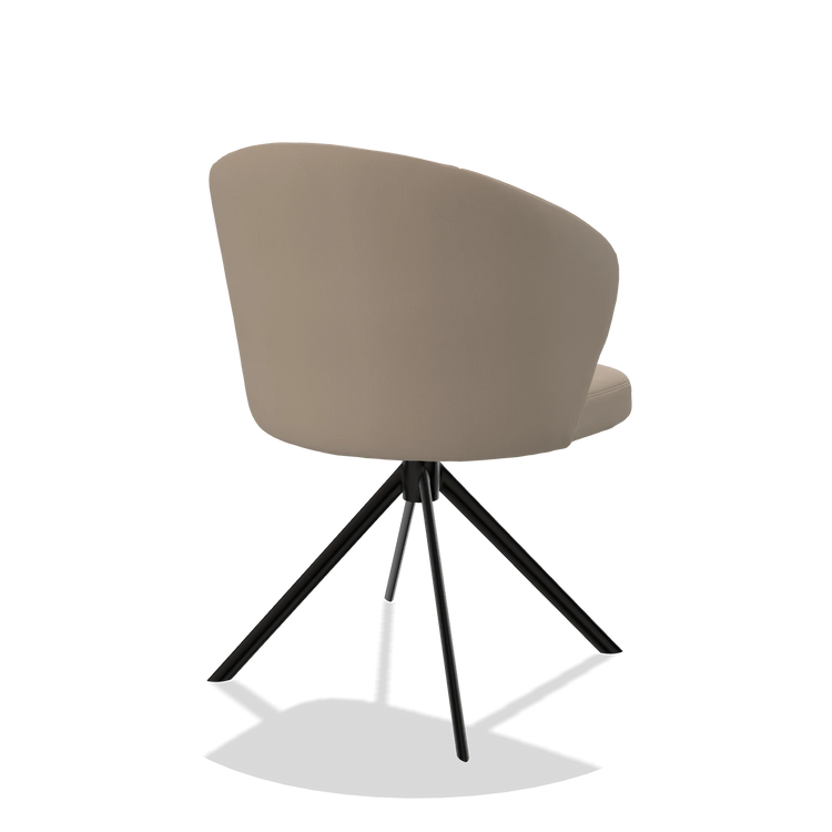 Dining Chair Lazio 6511 in Leather B911 (sand), black swivel base, back angled view