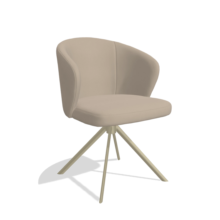 Dining Chair Lazio 6511 in Leather B911 (sand), champagne swivel base, angled view