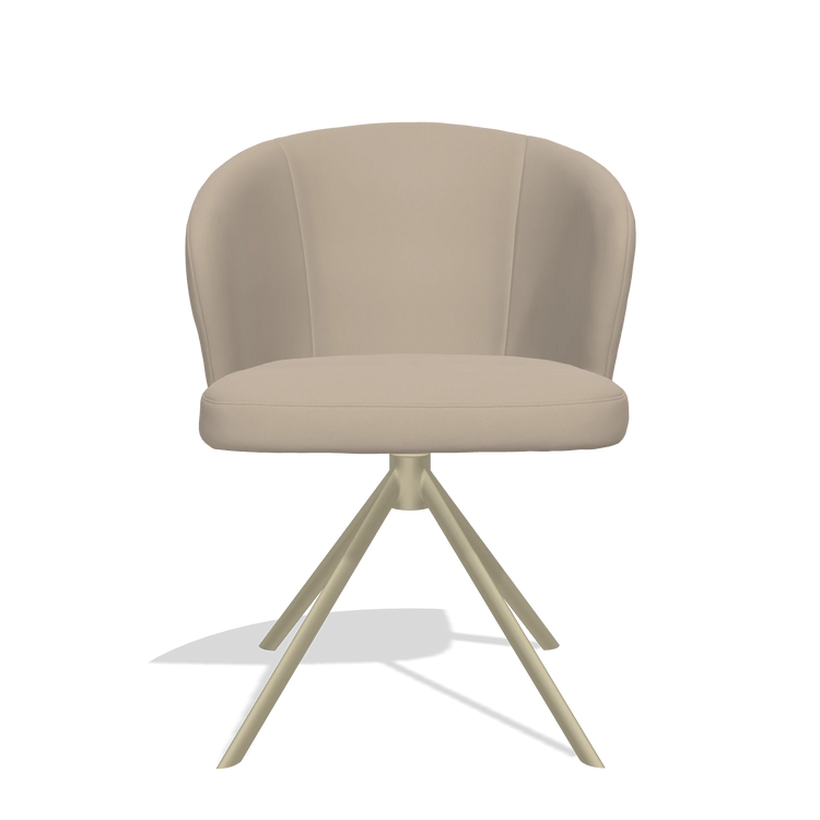 Dining Chair Lazio 6511 in Leather B911 (sand), champagne swivel base, front view