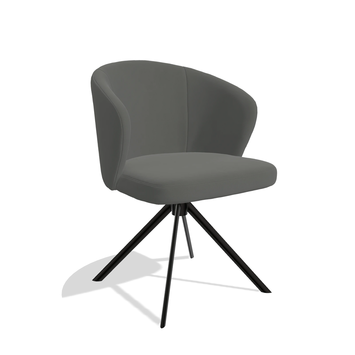 Dining Chair Lazio 6511 in Leather B945 (dark grey), black swivel base, angled view