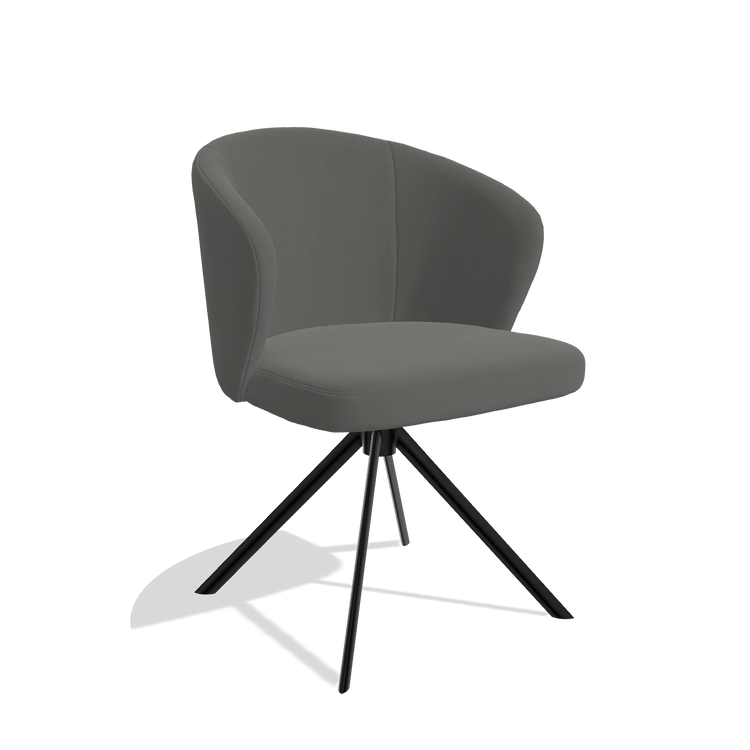Dining Chair Lazio 6511 in Leather B945 (dark grey), black swivel base, angled view