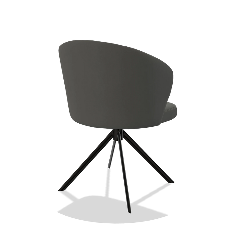 Dining Chair Lazio 6511 in Leather B945 (dark grey), black swivel base, back angled view
