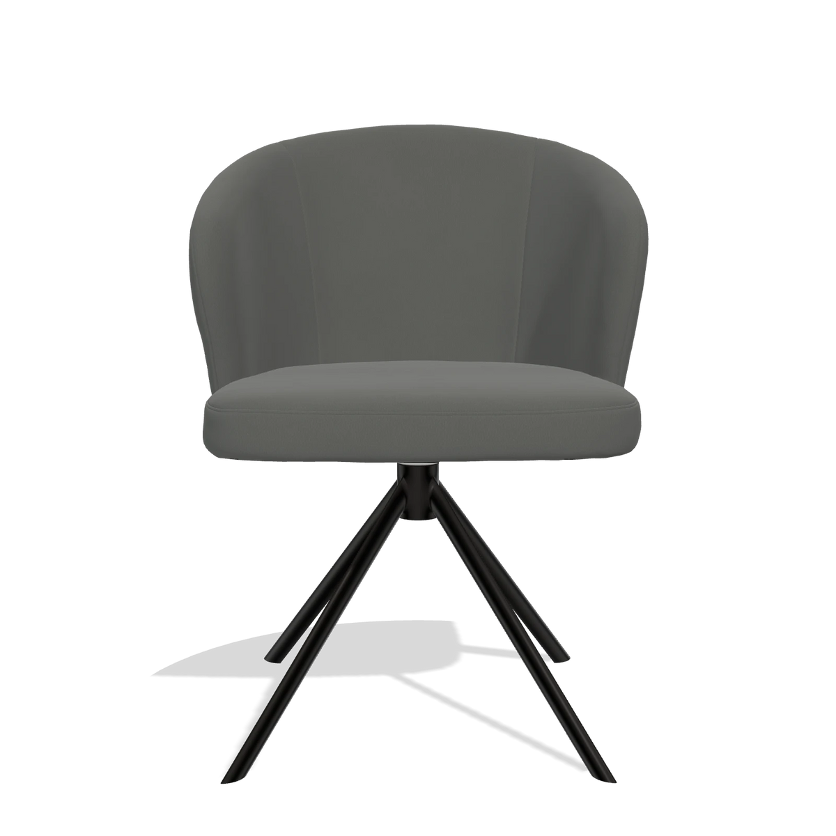 Dining Chair Lazio 6511 in Leather B945 (dark grey), black swivel base, front view